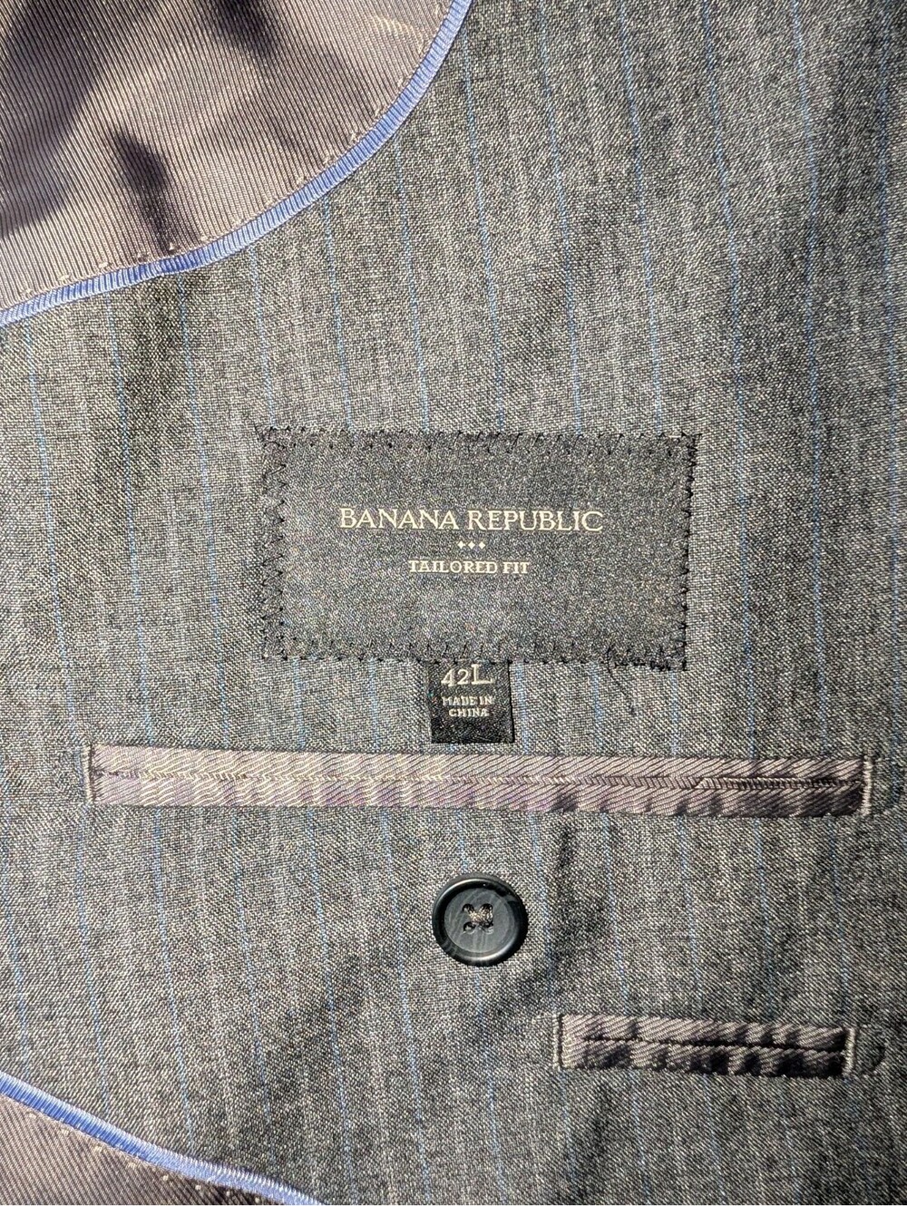 Banana Republic Tailored Fit Blazer Jacket Mens 42L Gray Blue Pinstripe - Picture 2 of 5